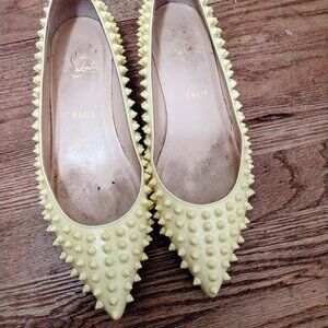 CHRISTIAN LOUBOUTIN Pigalle Spikes Ballet Flats Yellow Leather 39.5